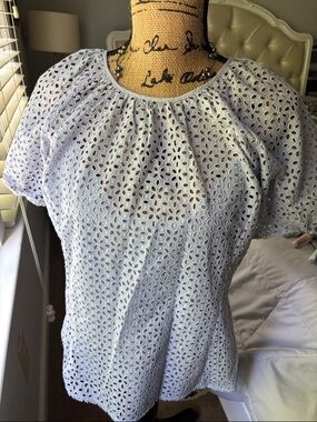 Women's J. Crew Light Blue Eyelet Short Sleeve Blouse